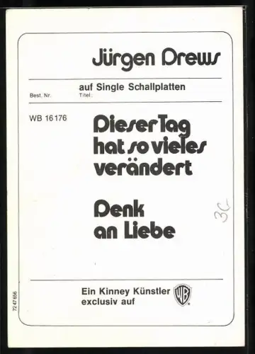 AK Musiker Jürgen Drews freundlich lächelnd, Autograph