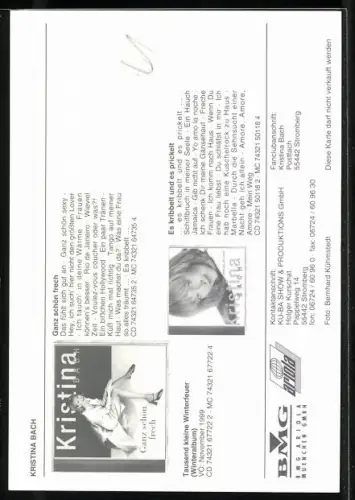 AK Musikerin Kristina Bach im Sitzen, Autograph