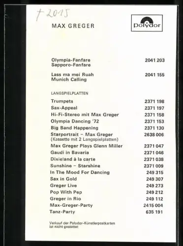 AK Musiker Max Greger spielt Saxophon, Autograph