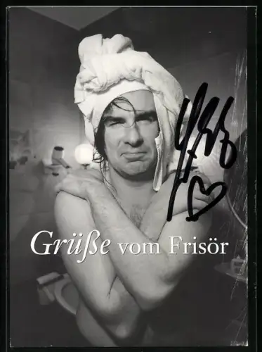 AK Sänger Guildo Horn im Bad mit Handtuch auf dem Kopf, Autograph