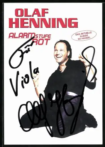 AK Musiker Olaf Henning jubelnd, Widmung und Autograph