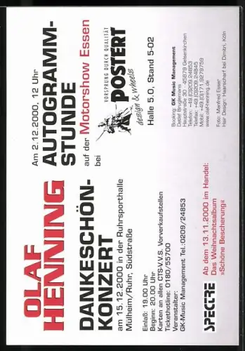 AK Musiker Olaf Henning jubelnd, Widmung und Autograph