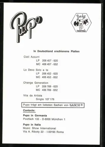 AK Sänger Pupo im Portrait, Autograph