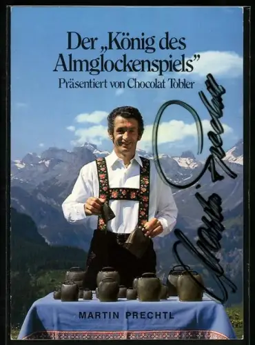 AK Musiker Martin Prechtl in Tracht mit Glocken, Autograph