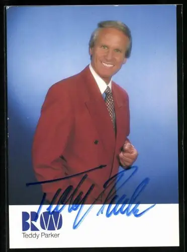 AK Musiker Teddy Parker in rotem Sakko, Autograph
