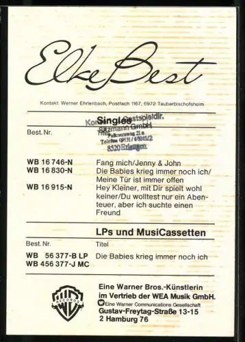 AK Sängerin Elke Best lächelt in die Kamera, Autograph