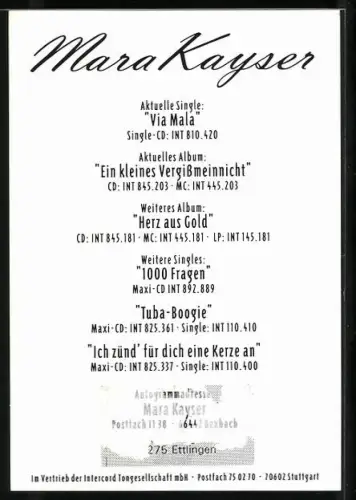 AK Sängerin Mara Kayser vor Bogenbrücke, Autograph