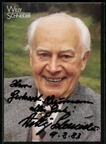 AK Sänger Willy Schneider, Portrait im Anzug, Widmung und Autograph