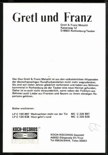 AK Sänger-Duo Gretl und Franz im Portrait, Autograph