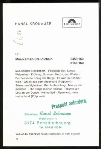 AK Musiker Hansl Krönauer, Kniestück-Portrait, Autograph