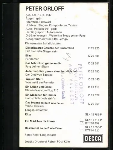 AK Musiker Peter Orloff mit einer Katze auf dem Arm, Autograph