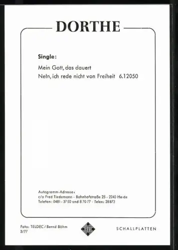 AK Portrait der Musikerin Dorthe, Autograph