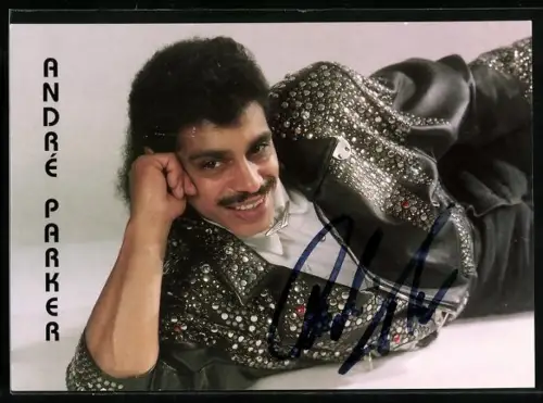AK Musiker André Parker mit Lederjacke, Autograph