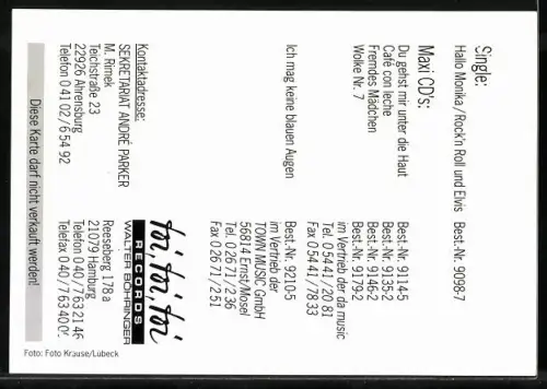 AK Musiker André Parker mit Lederjacke, Autograph