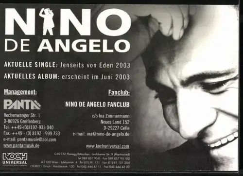 AK Musiker Nino de Angelo mit brauner Lederjacke, Autograph
