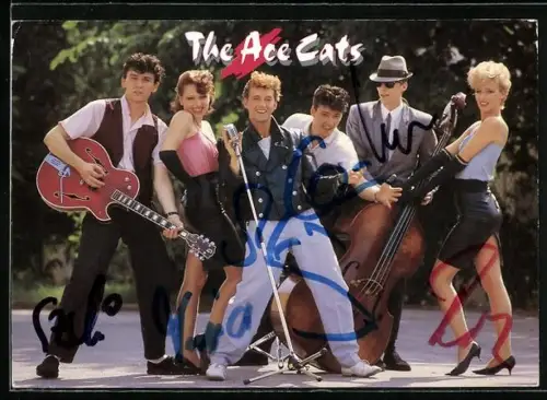 AK Musiker The Ace Cats im Gruppenbild mit Instrumenten, Autographen