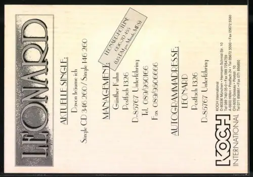 AK Musiker Leonard in Jeansjacke mit Autograph