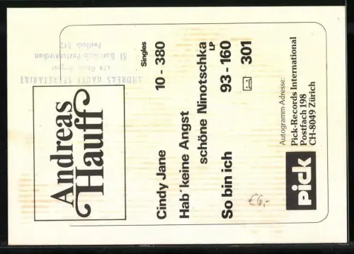 AK Musiker Andreas Hauff singend im Porträt, Autograph