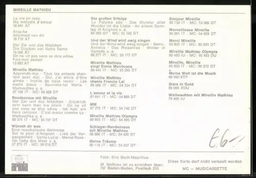 AK Musikerin Mireille Mathieu am singen, Autograph