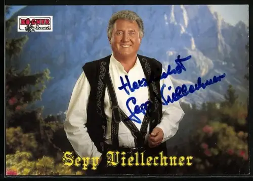 AK Musiker Sepp Viellechner in Tracht, Autograph