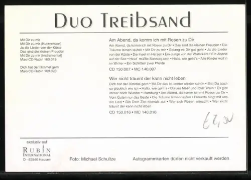 AK Musiker Duo Treibsand in blauen Hemden, Autographen
