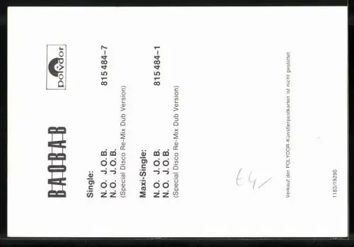 AK Musiker Baobab vor weissem Hintergrund mit Autographen