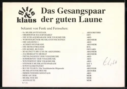 AK Musiker Gitte & Klaus blicken lächelnd in die Kamera, Autographen