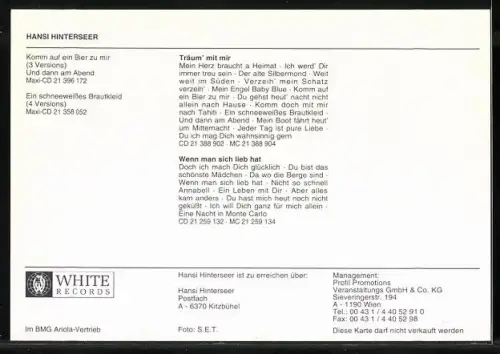 AK Musiker Hansi Hinterseer lächelnd im Porträt, Autograph
