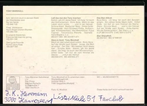 AK Musiker Tony Marshall mit Gitarre, Autograph