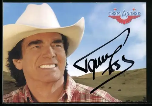 AK Musiker Tom Astor mit Cowboyhut, Autograph
