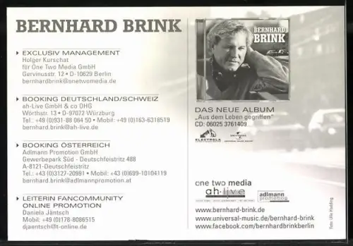 AK Musiker Bernhard Brink im Gegenlicht, Autograph