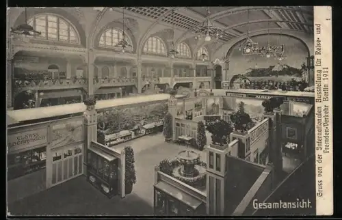 AK Berlin, Internationale Ausstellung für Reise- und Fremden-Verkehr 1911, Gesamtansicht der Ausstellungshalle