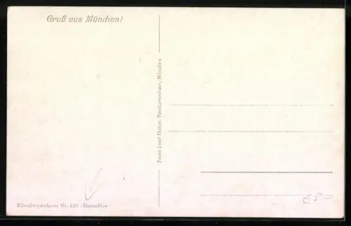 Künstler-AK München, Alte Residenz u. Feldherrnhalle, Münchner Kindl und Tauben von St. Cajeton