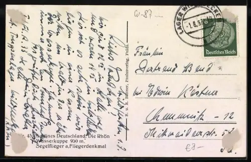 AK Rhön, Segelflieger mit  und Fliegerdenkmal