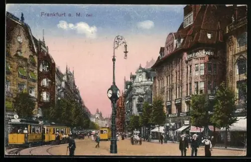 AK Frankfurt / Main, Zeil mit Strassenbahnen