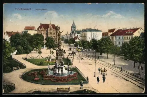 AK Dortmund, Ansicht am Hiltropwall mit Strassenbahn