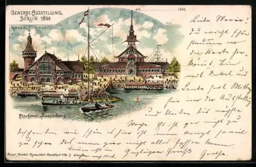Lithographie Berlin, Berliner-Gewerbe-Ausstellung 1896, Fischerei-Ausstellung