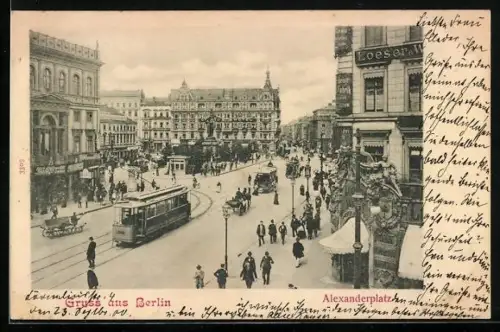 AK Berlin, Geschäfte und Strassenbahnen am Alexanderplatz