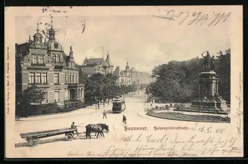 AK Hannover, Hohenzollernstrasse mit Strassenbahn