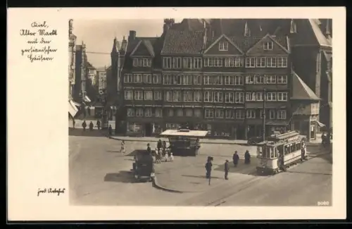 AK Kiel, Haltende Strassenbahn auf dem Alten Markt