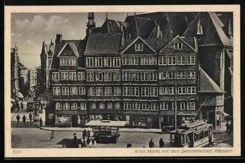 AK Kiel, Alter Markt mit den persianischen Häusern und Strassenbahn