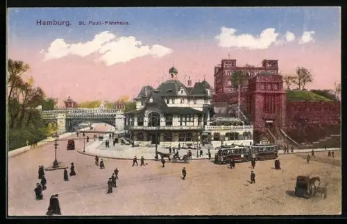 AK Hamburg-St. Pauli, Strassenbahn am Fährhaus