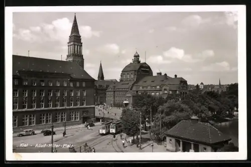 AK Kiel, Ortsansicht, Strassenbahn