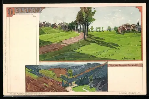Künstler-Lithographie Albert Stagura: Oberhof / Thüringen, Blick vom Grossvaterstuhl