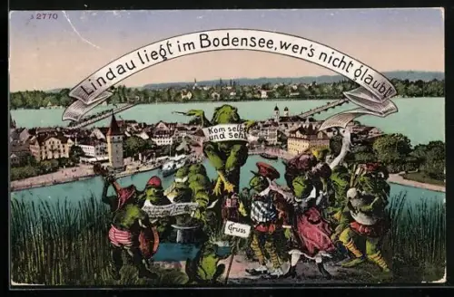 AK Lindau am Bodensee, Froschkonzert u. Ortsansicht