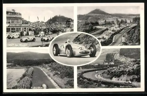 AK Adenau, Autorennen Nürburgring, Fuchsröhre, Wehrseifen & Karussell