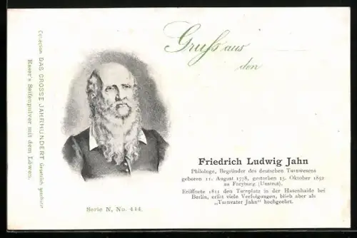 AK Friedrich Ludwig Jahn, Philologe, Begründer des deutschen Turnwesens, 1778-1852