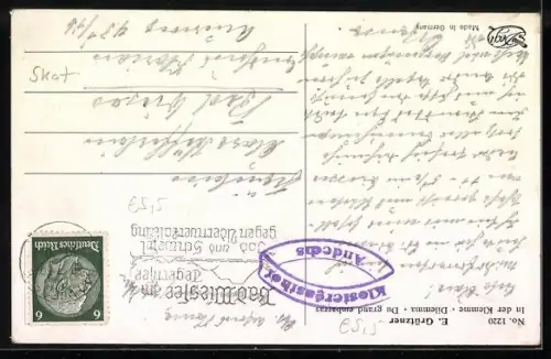 Künstler-AK Degi Nr. 1220: in der Klemme, Männer spielen Skat