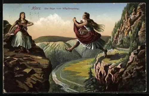 AK Serie: Deutsche Sagen, Die Sage vom Mägdesprung