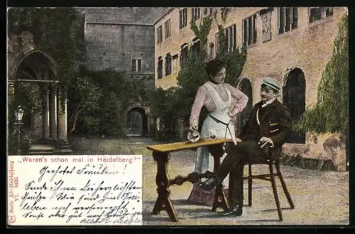 AK Burschenschaftler mit einer Gastwirtin